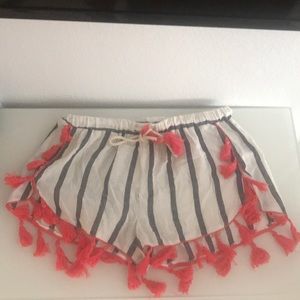 Saks Fifth Avenue Linen Beach Stripe Tassel Shorts